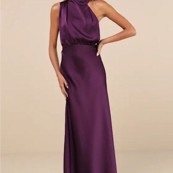 Lulus distinctive charm satin asymmetrical Elegant Purple maxi dress sz 2x nwot - Picture 1 of 4